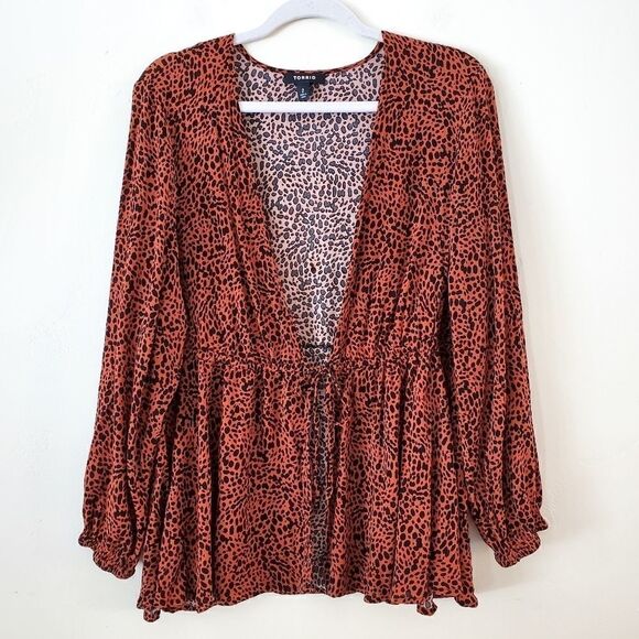 Torrid Cheetah Crepe Tie Front Kimono - Picture 4 of 10